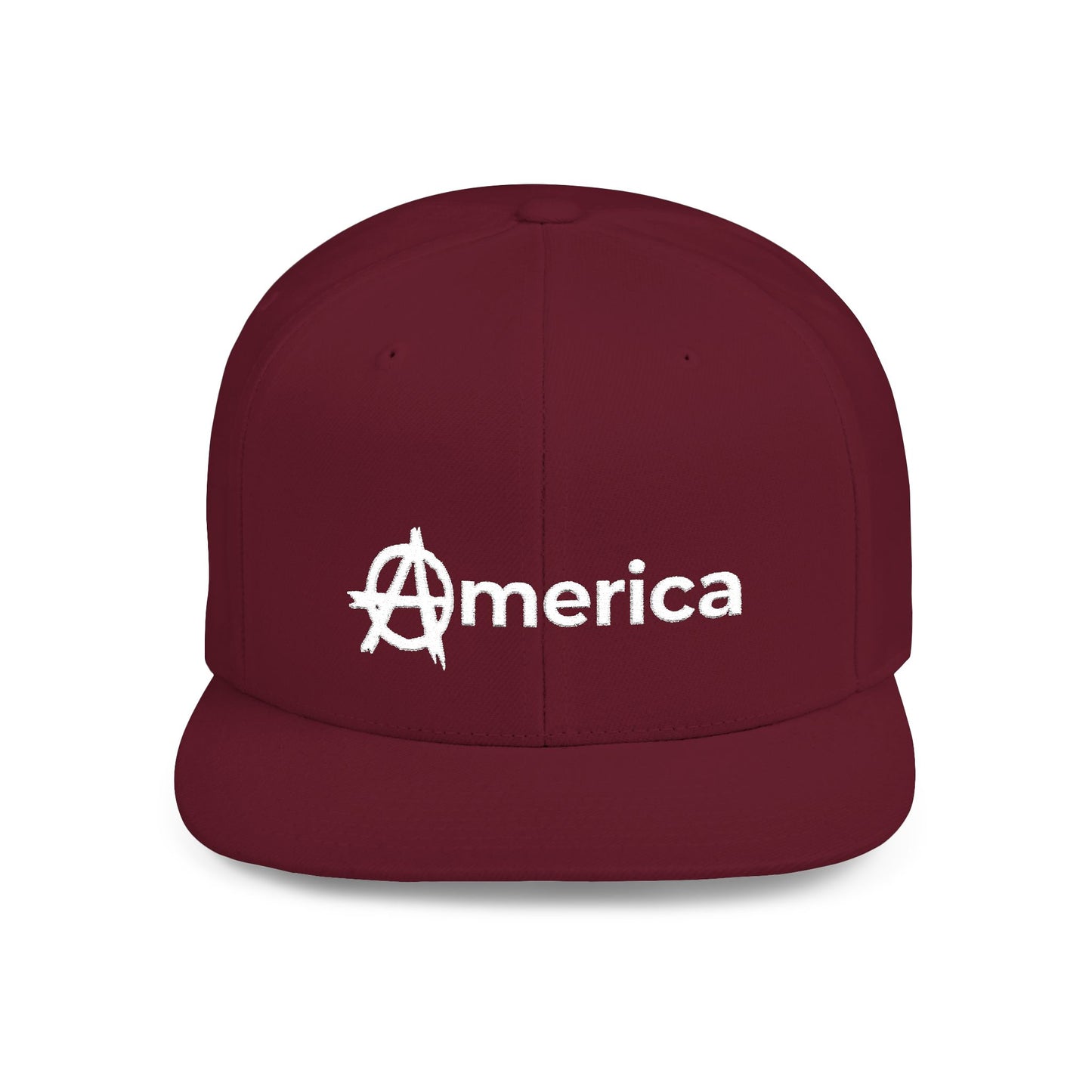 America – Flat Bill Snapback Hat – Adjustable Hat Featuring Anarchy Symbol Design for Political Expression
