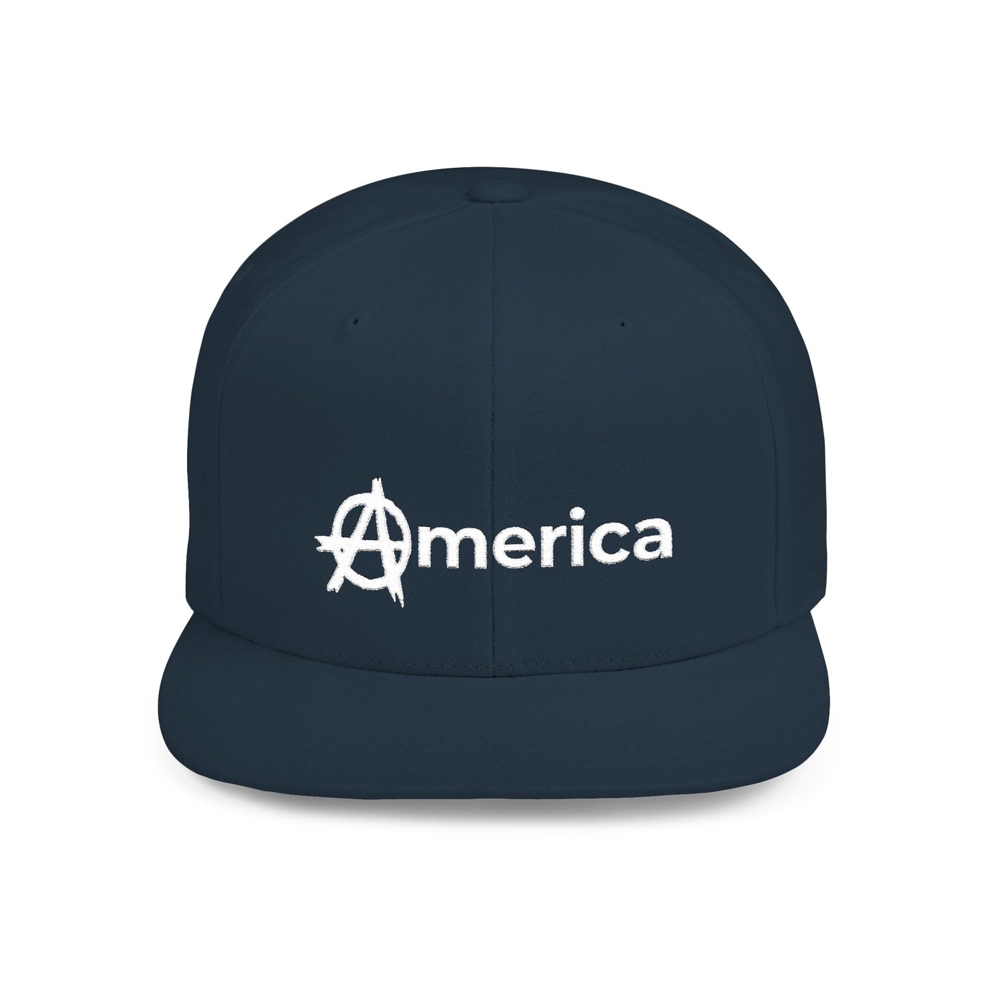 America – Flat Bill Snapback Hat – Adjustable Hat Featuring Anarchy Symbol Design for Political Expression