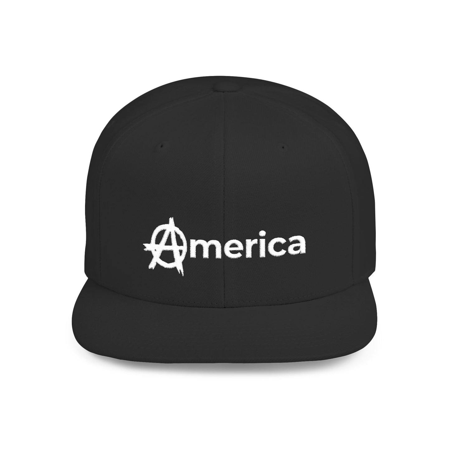 America – Flat Bill Snapback Hat – Adjustable Hat Featuring Anarchy Symbol Design for Political Expression