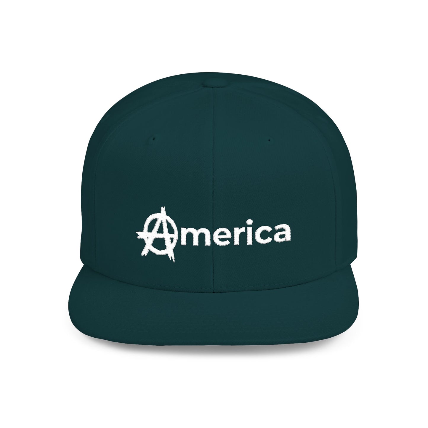 America – Flat Bill Snapback Hat – Adjustable Hat Featuring Anarchy Symbol Design for Political Expression