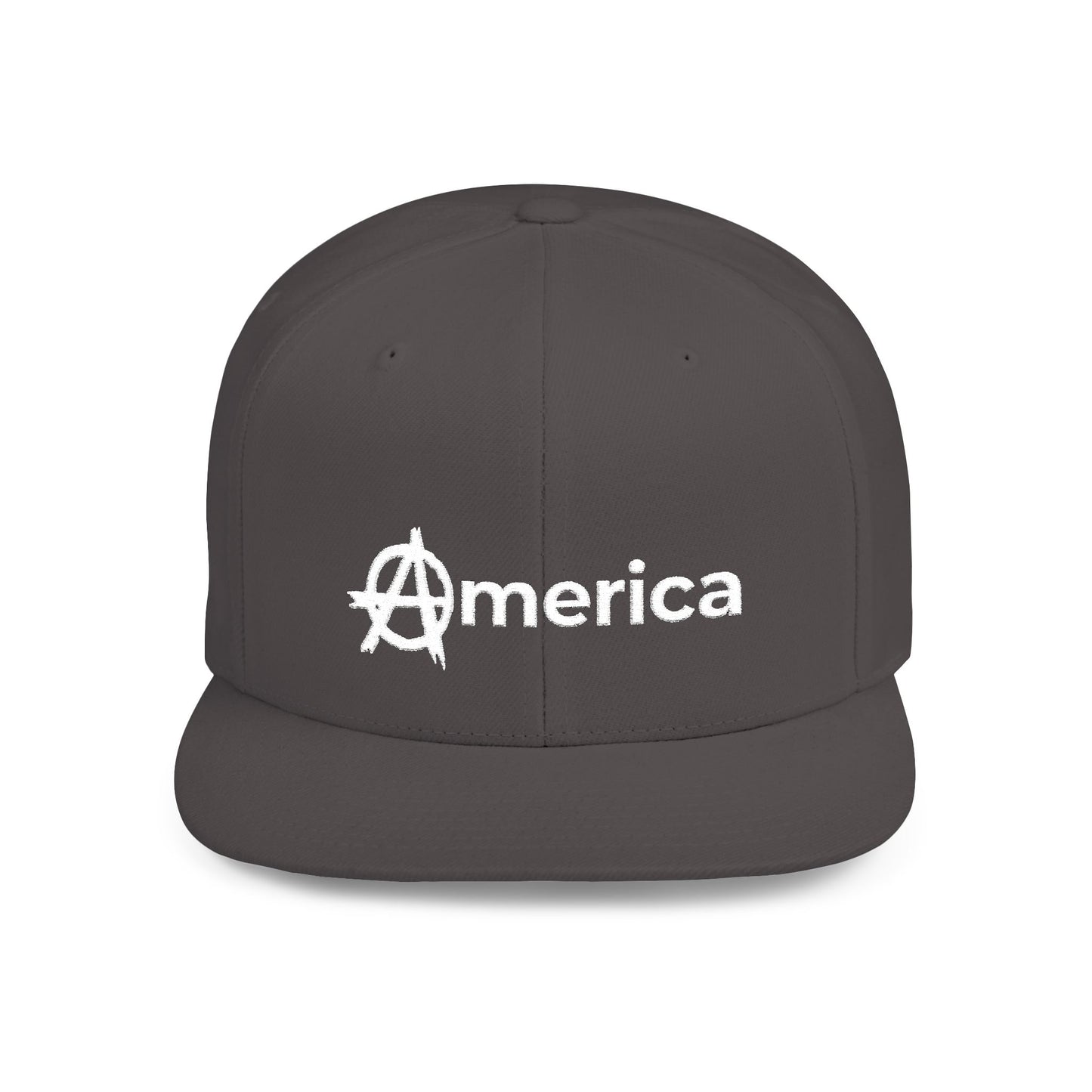 America – Flat Bill Snapback Hat – Adjustable Hat Featuring Anarchy Symbol Design for Political Expression