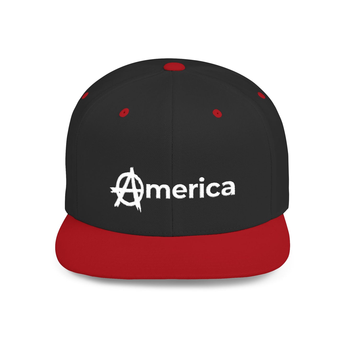 America – Flat Bill Snapback Hat – Adjustable Hat Featuring Anarchy Symbol Design for Political Expression