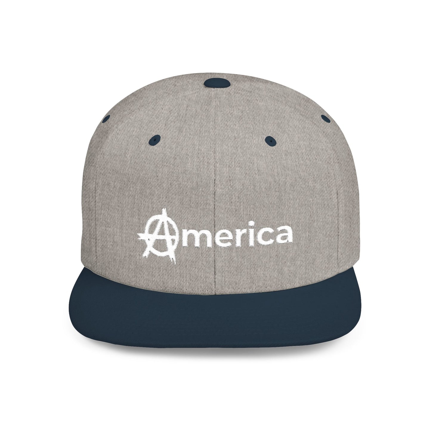 America – Flat Bill Snapback Hat – Adjustable Hat Featuring Anarchy Symbol Design for Political Expression