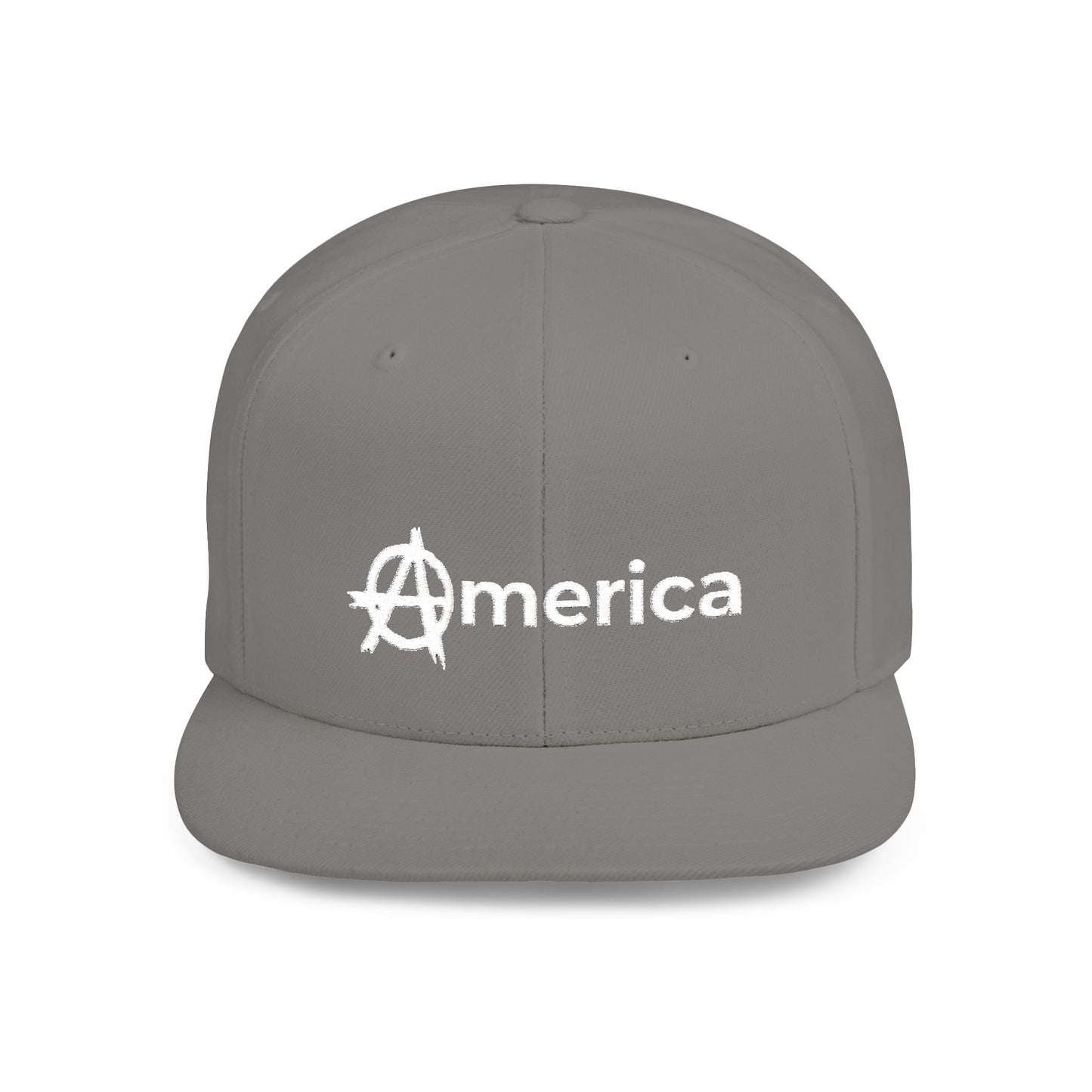 America – Flat Bill Snapback Hat – Adjustable Hat Featuring Anarchy Symbol Design for Political Expression
