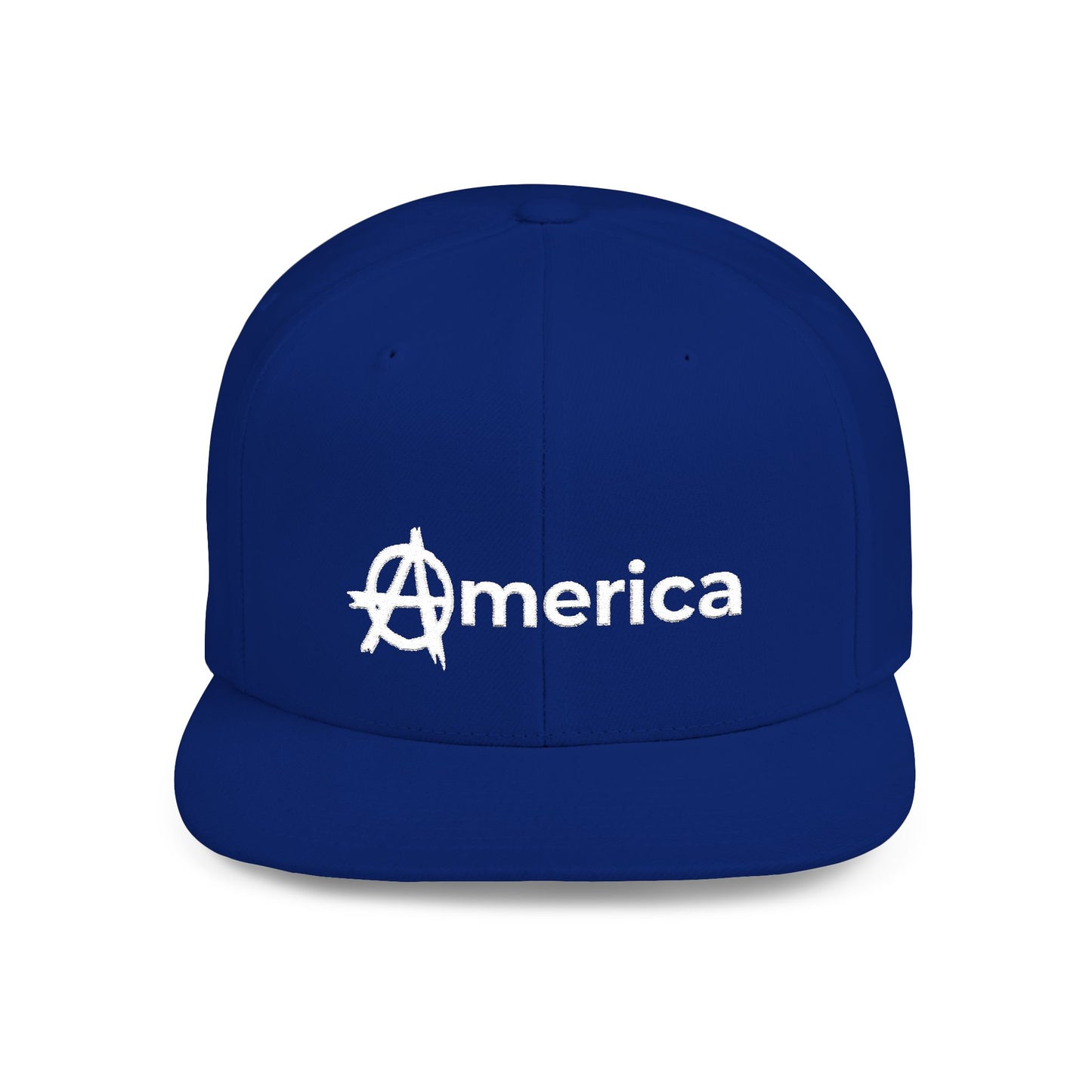 America – Flat Bill Snapback Hat – Adjustable Hat Featuring Anarchy Symbol Design for Political Expression