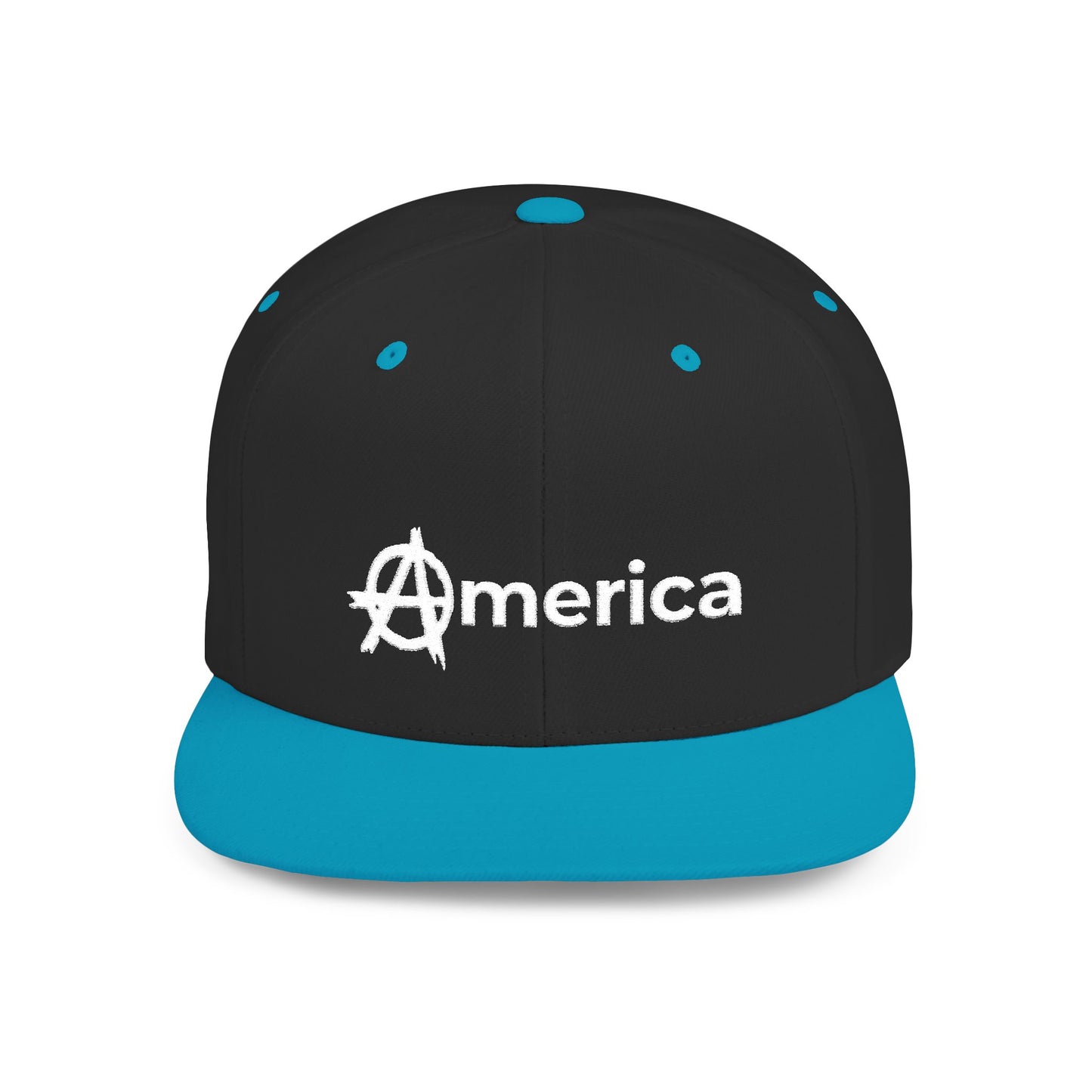 America – Flat Bill Snapback Hat – Adjustable Hat Featuring Anarchy Symbol Design for Political Expression