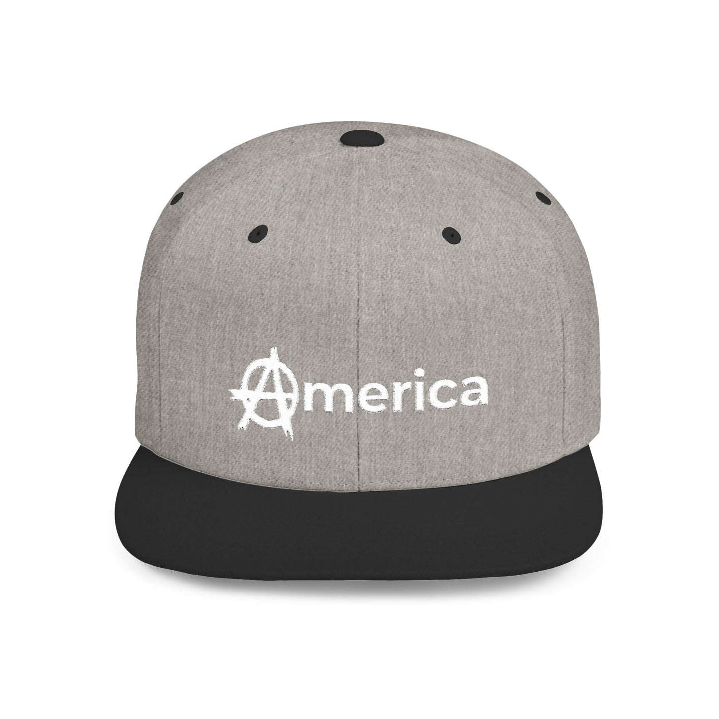 America – Flat Bill Snapback Hat – Adjustable Hat Featuring Anarchy Symbol Design for Political Expression