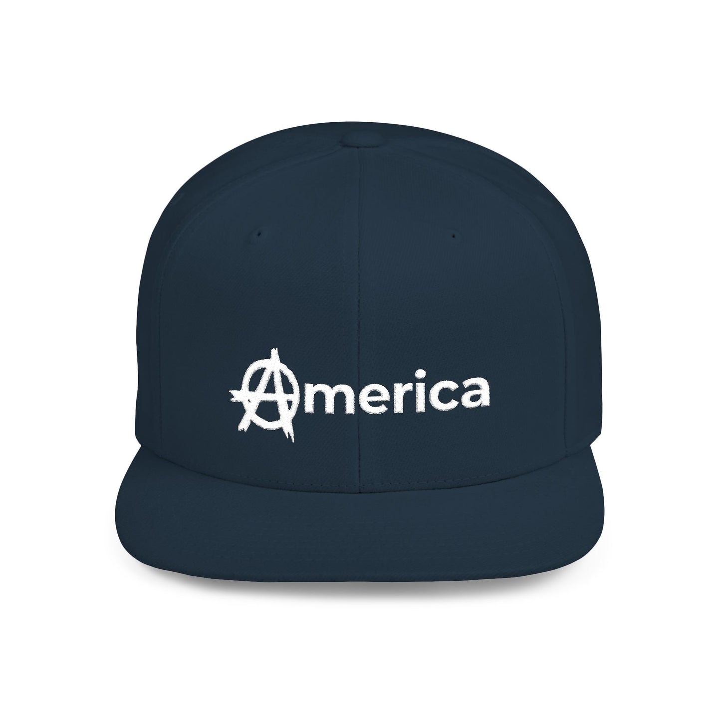 America – Flat Bill Snapback Hat – Adjustable Hat Featuring Anarchy Symbol Design for Political Expression