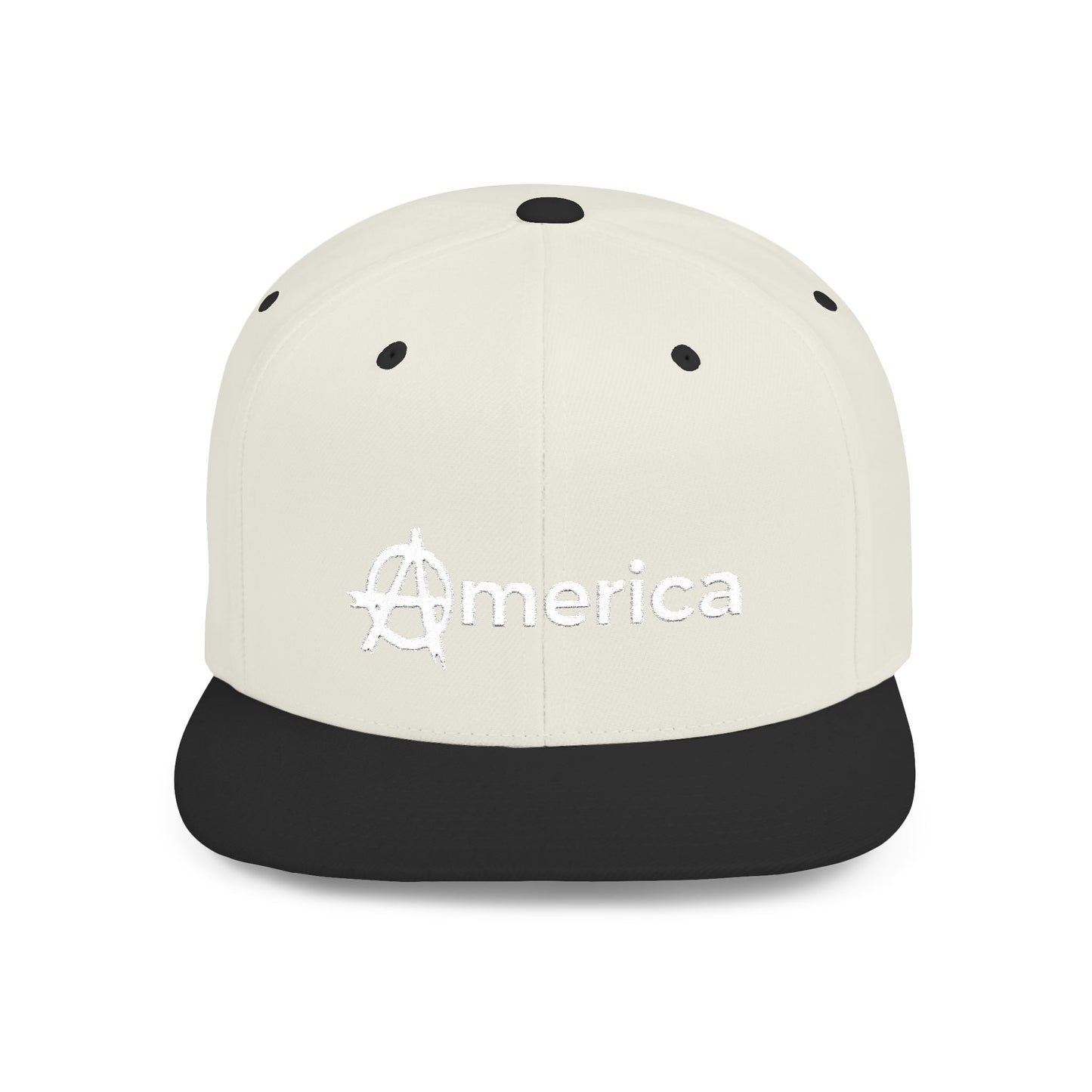 America – Flat Bill Snapback Hat – Adjustable Hat Featuring Anarchy Symbol Design for Political Expression