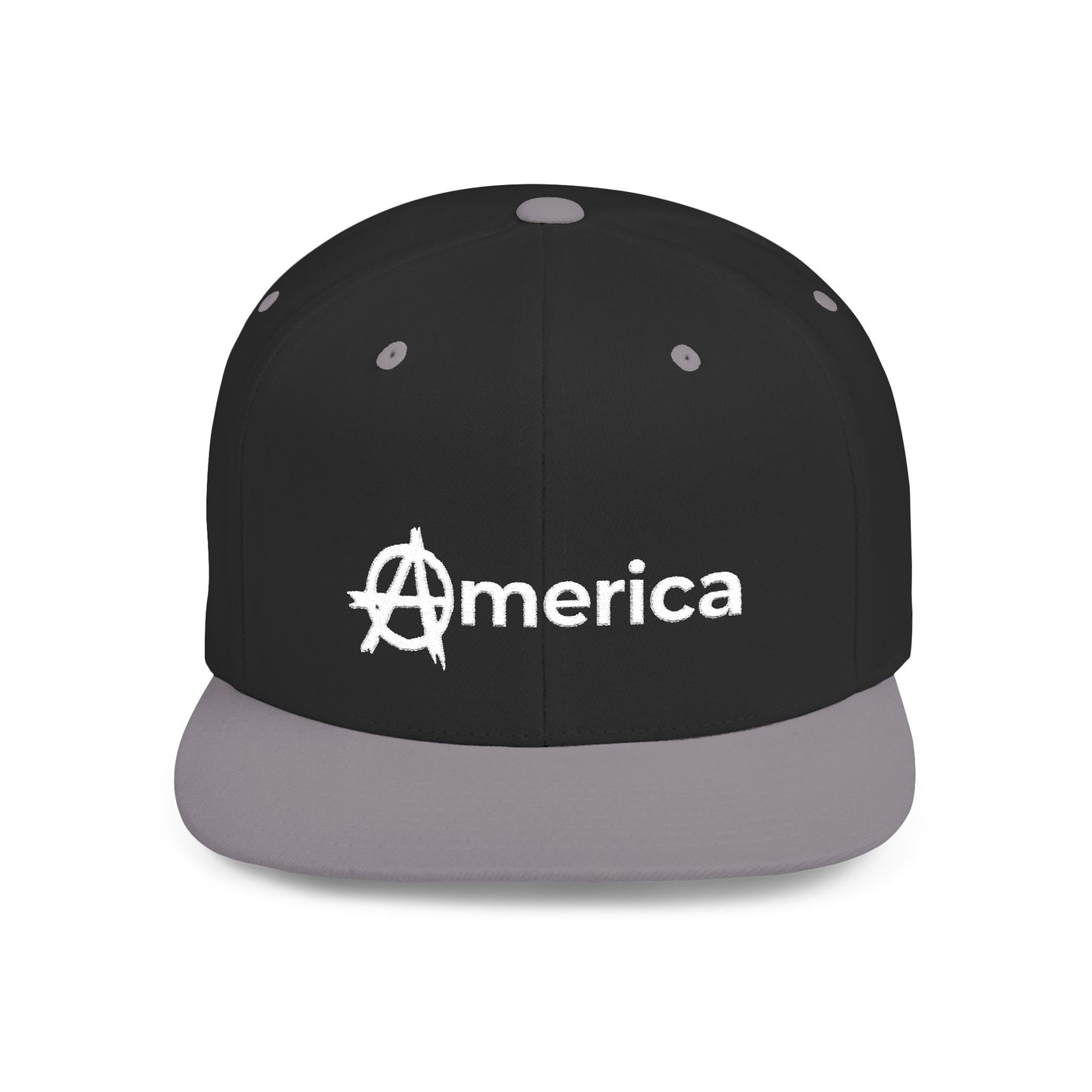 America – Flat Bill Snapback Hat – Adjustable Hat Featuring Anarchy Symbol Design for Political Expression