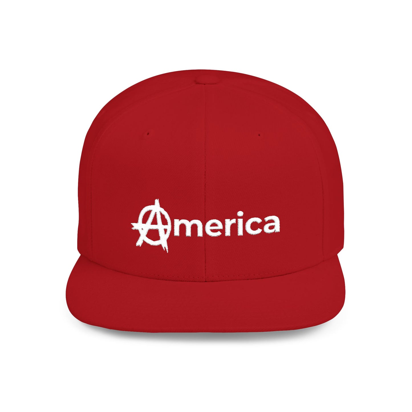 America – Flat Bill Snapback Hat – Adjustable Hat Featuring Anarchy Symbol Design for Political Expression