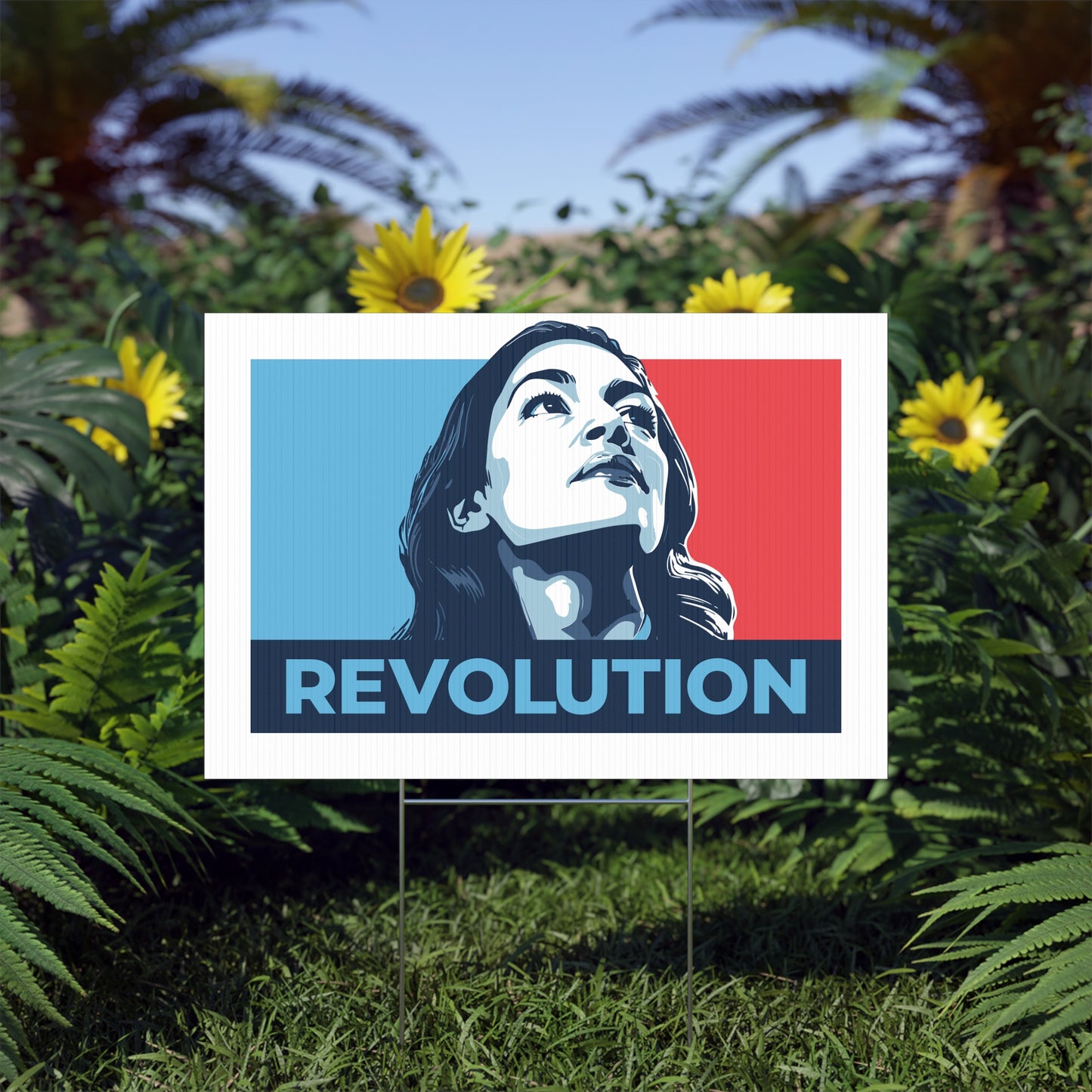 Alexandria Ocasio-Cortez AOC REVOLUTION Lawn Sign — Anti Trump No Kings Protest Yard Sign