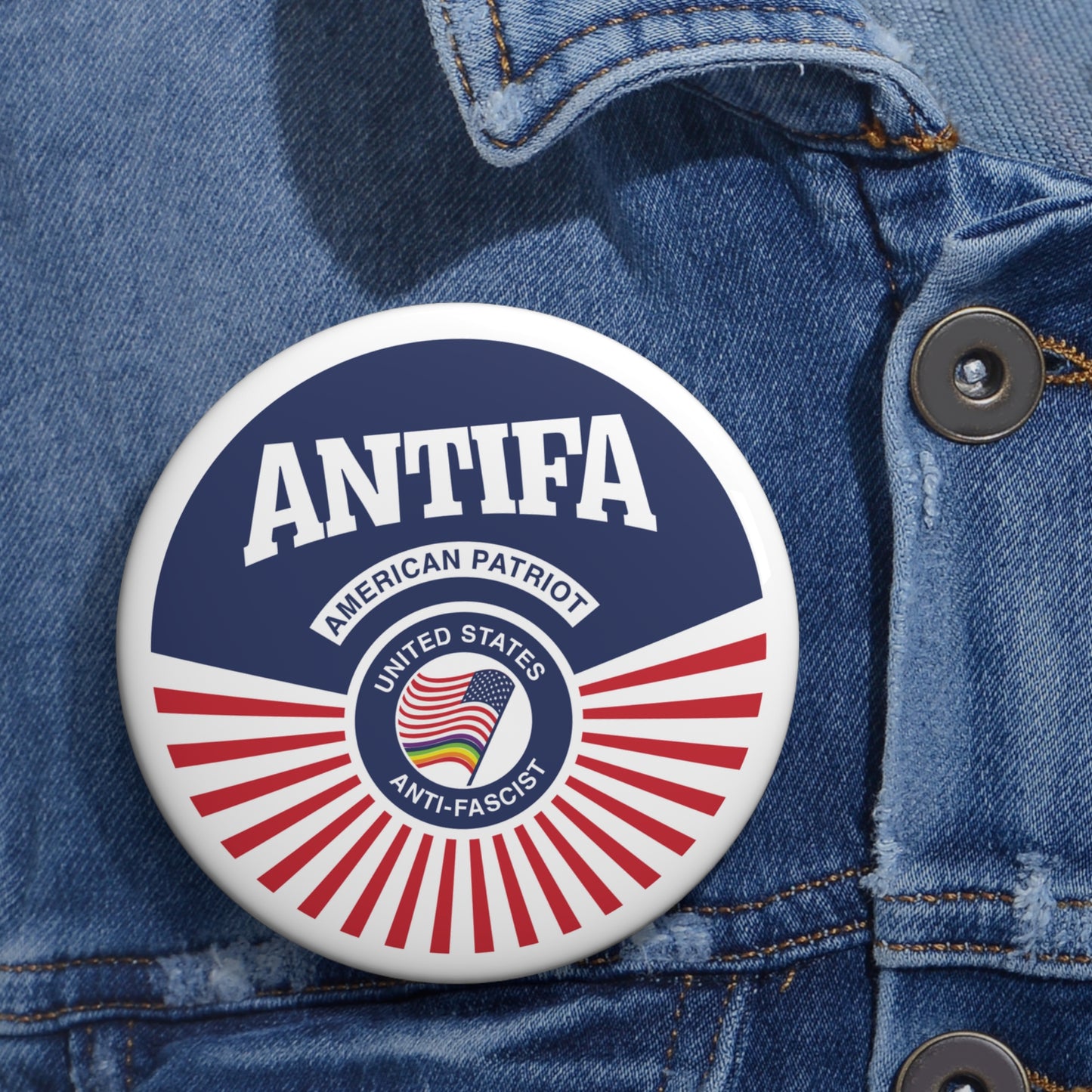 Antifa Amerian Patriot United States Antifascist - Pin Button