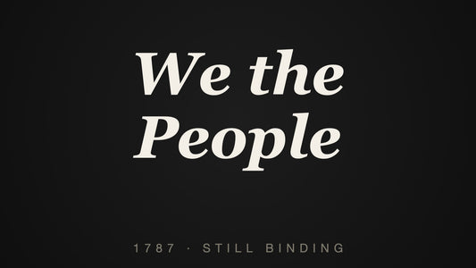 We the People set in large serif type on black — the Constitution’s first three words as protest language