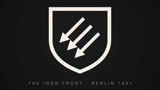 A shield carrying three downward arrows — the Iron Front, the pro-democracy alliance of 1931