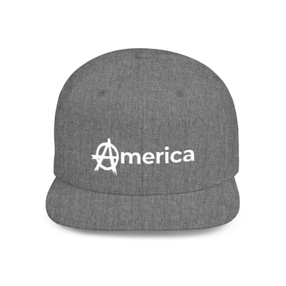America – Flat Bill Snapback Hat – Adjustable Hat Featuring Anarchy Symbol Design for Political Expression