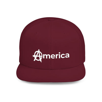 America – Flat Bill Snapback Hat – Adjustable Hat Featuring Anarchy Symbol Design for Political Expression