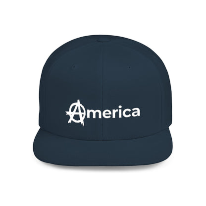America – Flat Bill Snapback Hat – Adjustable Hat Featuring Anarchy Symbol Design for Political Expression