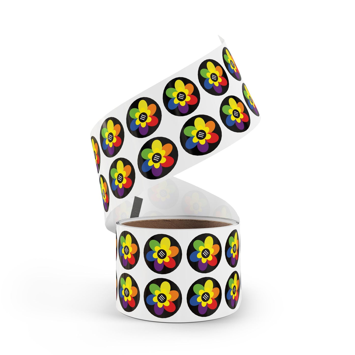 Flower Power Round Sticker Label Rolls