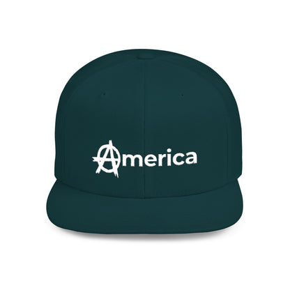 America – Flat Bill Snapback Hat – Adjustable Hat Featuring Anarchy Symbol Design for Political Expression