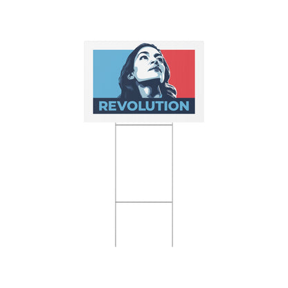 Alexandria Ocasio-Cortez AOC REVOLUTION Lawn Sign — Anti Trump No Kings Protest Yard Sign