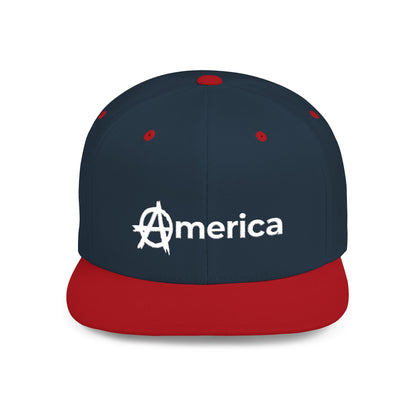 America – Flat Bill Snapback Hat – Adjustable Hat Featuring Anarchy Symbol Design for Political Expression