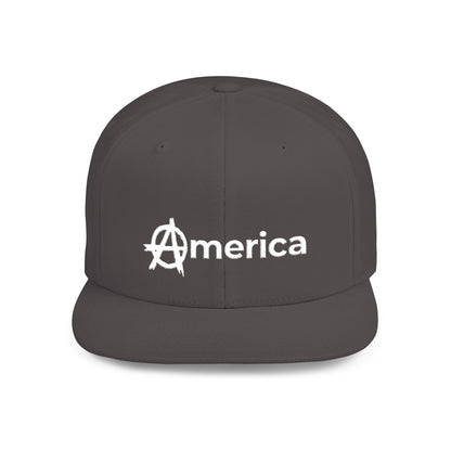 America – Flat Bill Snapback Hat – Adjustable Hat Featuring Anarchy Symbol Design for Political Expression