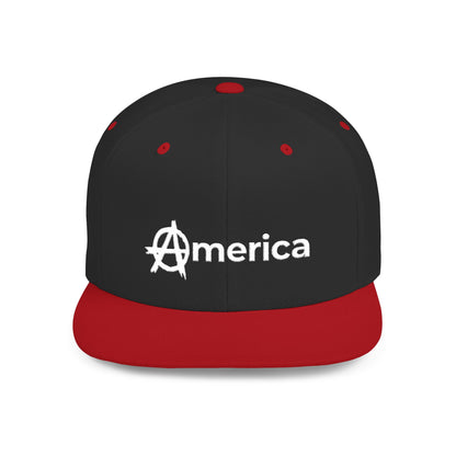 America – Flat Bill Snapback Hat – Adjustable Hat Featuring Anarchy Symbol Design for Political Expression