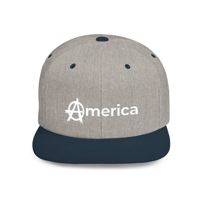 America – Flat Bill Snapback Hat – Adjustable Hat Featuring Anarchy Symbol Design for Political Expression