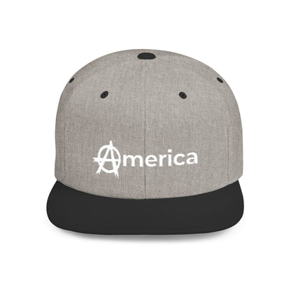 America – Flat Bill Snapback Hat – Adjustable Hat Featuring Anarchy Symbol Design for Political Expression