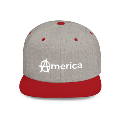 America – Flat Bill Snapback Hat – Adjustable Hat Featuring Anarchy Symbol Design for Political Expression