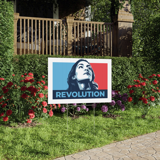 Alexandria Ocasio-Cortez AOC REVOLUTION Lawn Sign — Anti Trump No Kings Protest Yard Sign