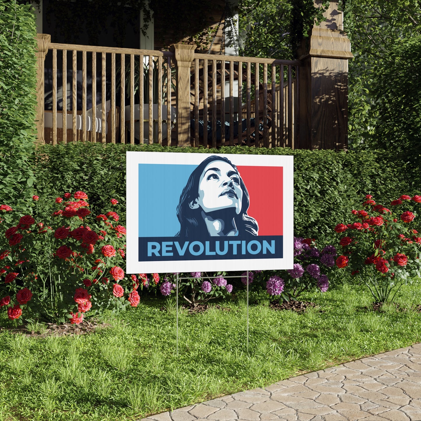 Alexandria Ocasio-Cortez AOC REVOLUTION Lawn Sign — Anti Trump No Kings Protest Yard Sign