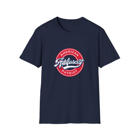 Antifascist American Patriot - T-Shirt – Retro Baseball Style Anti-Fascist Graphic Tee for Activists & Supporters
