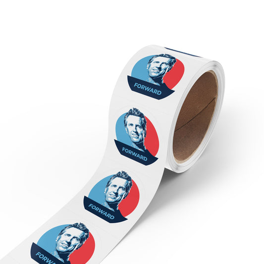 Gavin Newsom "Forward" - Round Vinyl Sticker Label Rolls - Anti Trump Protest "No Kings" Antifascist Decals