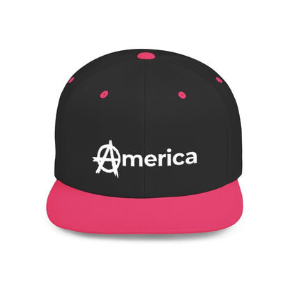Free Oppression - Hats - America – Flat Bill Snapback Hat – Adjustable Hat Featuring Anarchy Symbol Design for Political Expression