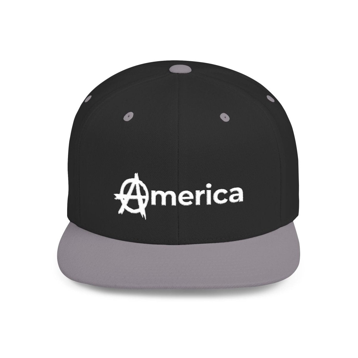 Free Oppression - Hats - America – Flat Bill Snapback Hat – Adjustable Hat Featuring Anarchy Symbol Design for Political Expression