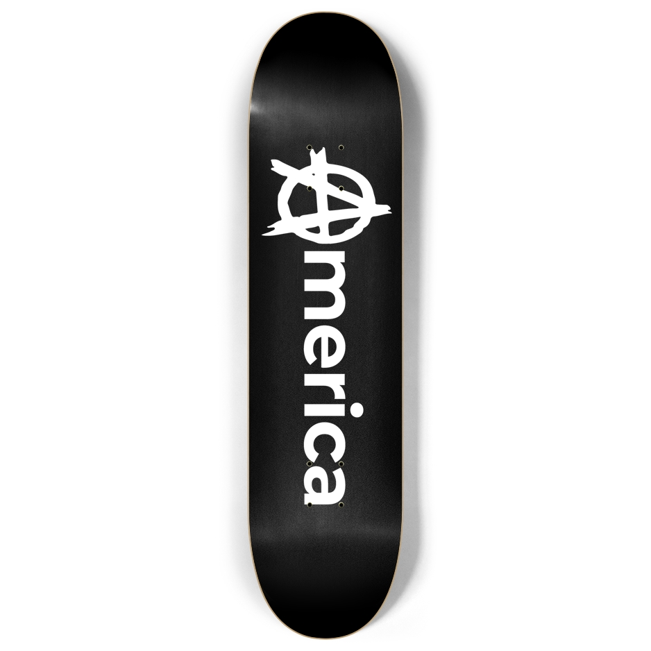 America 7-Ply Canadian Maple Skateboard Deck | Black Background & Anarchy Symbol Design