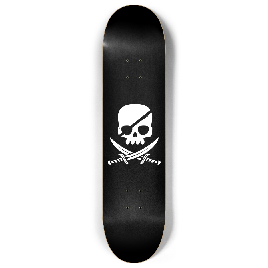 Pirate Skull 7-Ply Canadian Maple Skateboard Deck | Bold Black Background, Pirate Design