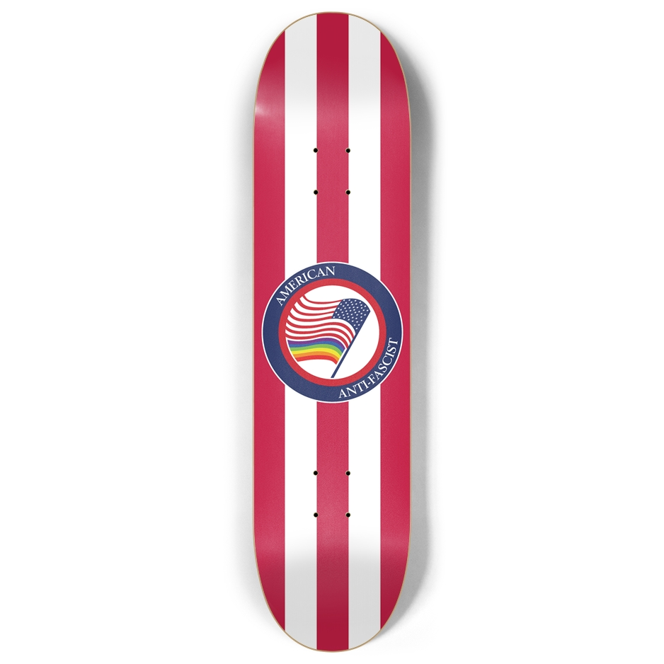 American Anti-Fascist 7-Ply Canadian Maple Skateboard Deck | Red & White Stripes, Pride Flag
