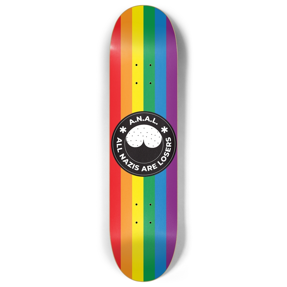 All Nazis Are Losers 7-Ply Canadian Maple Skateboard Deck | Anti-Trump Red & White Stripes